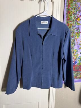 Vintage 80s 90s Briggs Blue Zip Jacket Womens Shoulder Pads Minimalist - Large